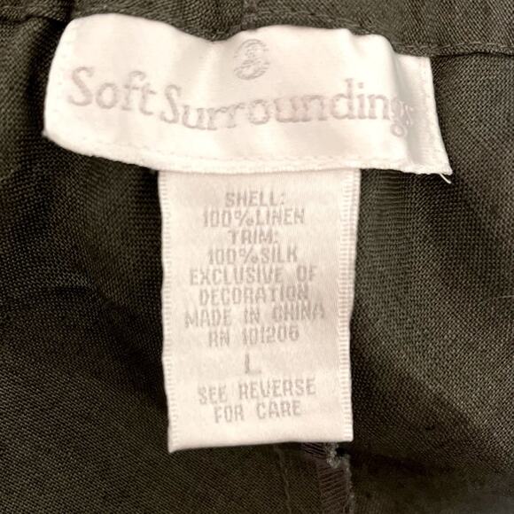 NWOT SOFT SURROUNDINGS |  Forest Green Linen & Silk Tassel Asymmetric Boho Top - Picture 7 of 14